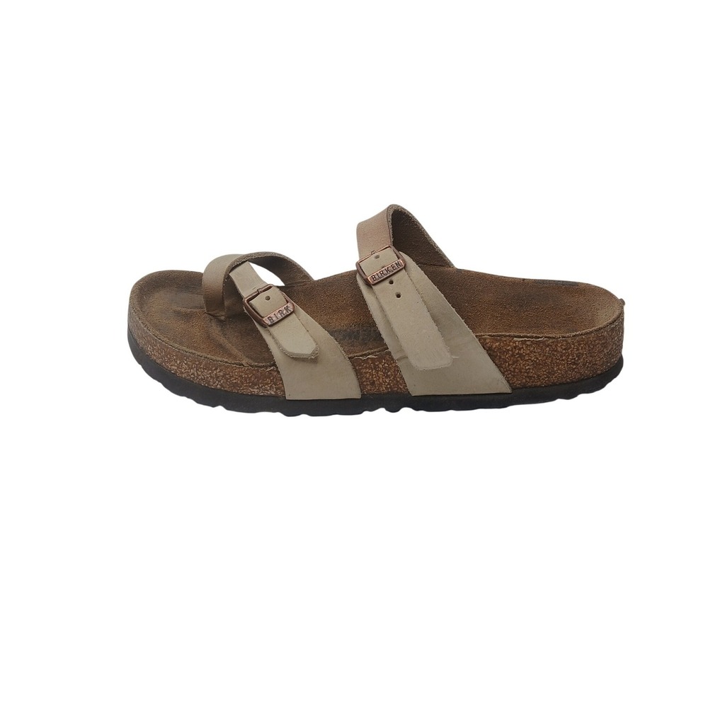 Birkenstock Mayari Sandals Women 38 Tan Brown Toe Loop Buckle Straps Comfort
